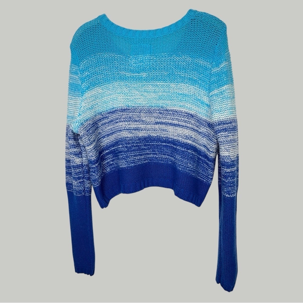 Y2K Hollister Blue Crop Cable Knit Sweater M Logo Pullover Coastal Grunge, Surf - Picture 8 of 12